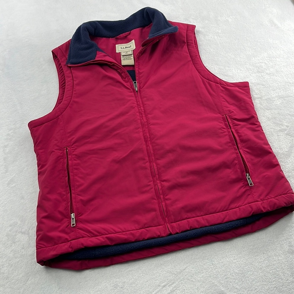 LL Bean M Women's Full Zip Fleece Lined Pink,Red Vest